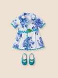 Blue Floral Shirt Dress with Turquoise Bow Shoes, 18 Inch Doll Outfit - The Marina