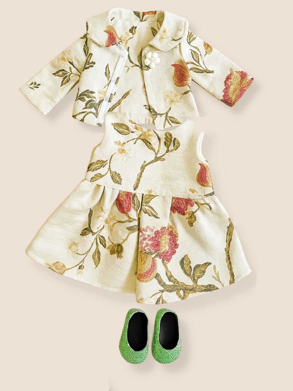 Floral Tapestry Jacquard Dress & Tailored Jacket Set, 18 Inch Doll Outfit— The Eloise