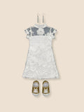 White Floral Lace High-Neck Evening Dress, 18 Inch Doll Outfit— The Ariana