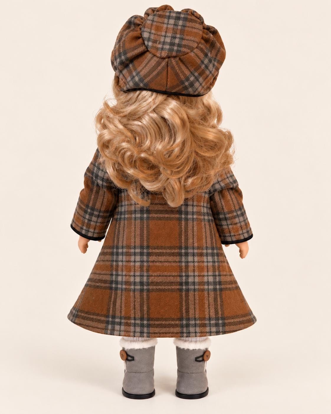 18 Inch Doll Outfit, Brown Plaid Coat and Matching Hat – The Blythe