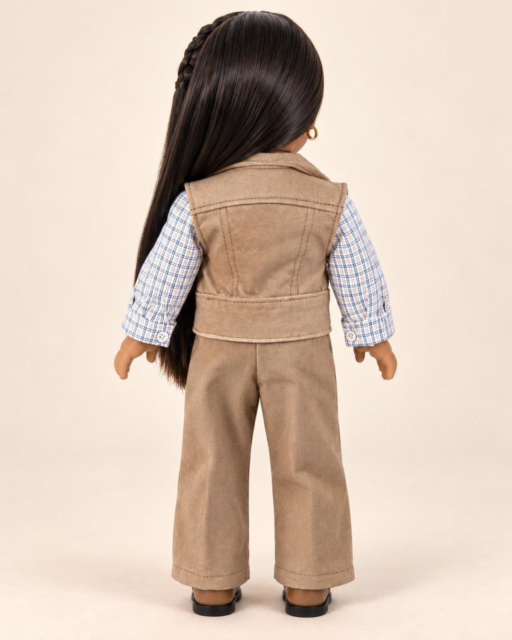 18 Inch Doll Outfit, Tan Suede Vest and Plaid Shirt – The Marigold