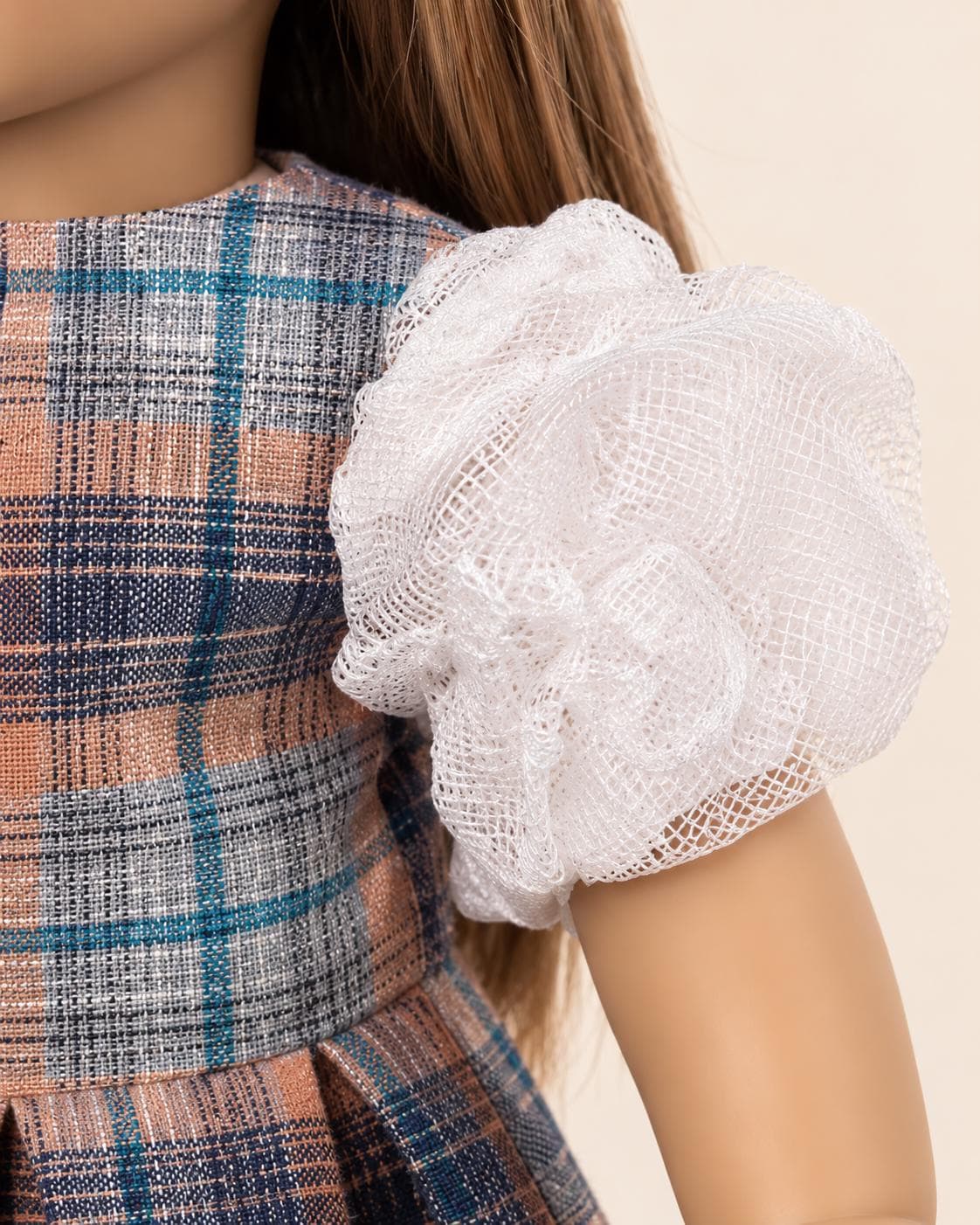 18 Inch Doll Outfit, Blue and Orange Plaid Puff Sleeve Dress – The Sybil