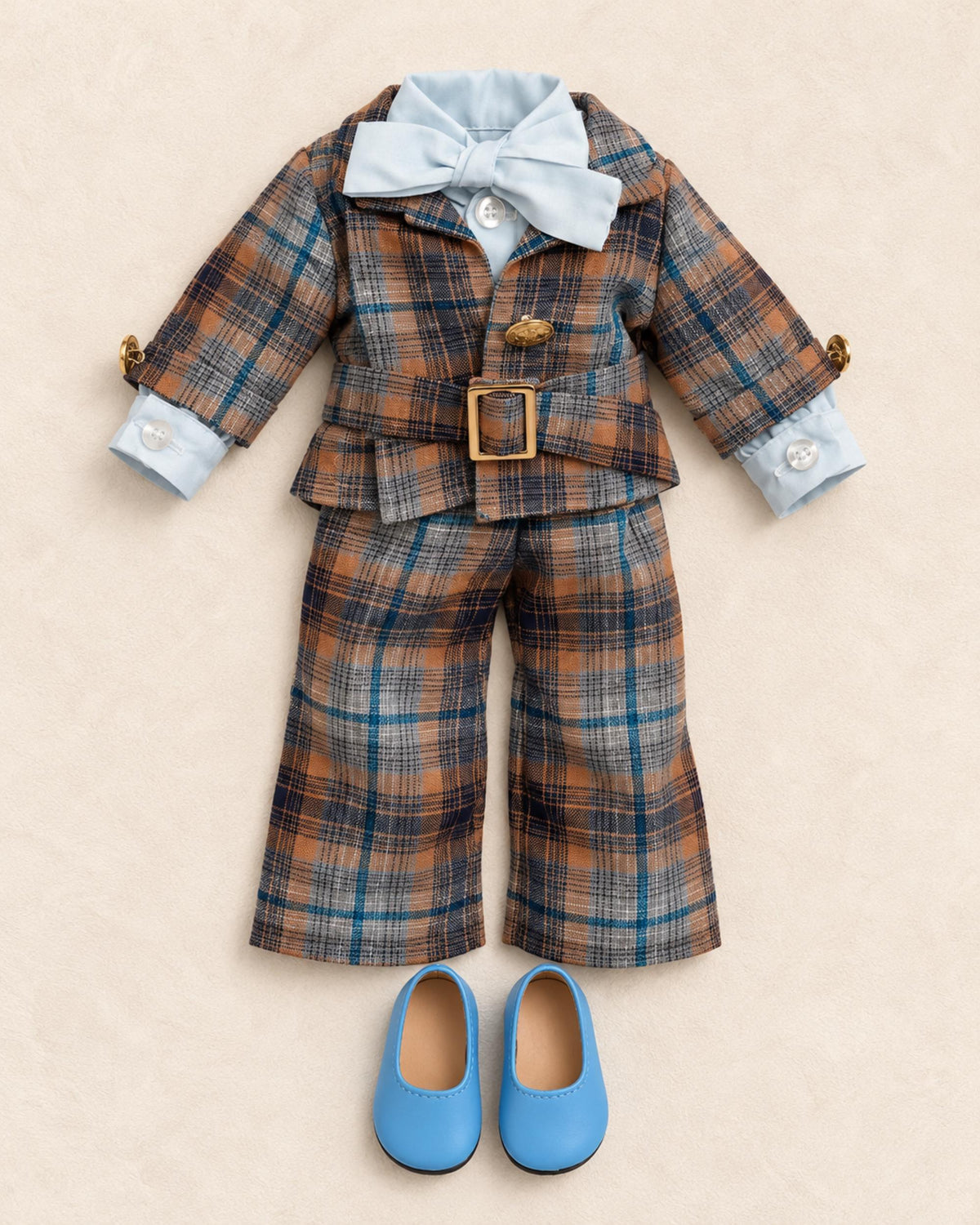 18 Inch Doll Outfit, Plaid Pantsuit with Blue Bow Tie – The Maple