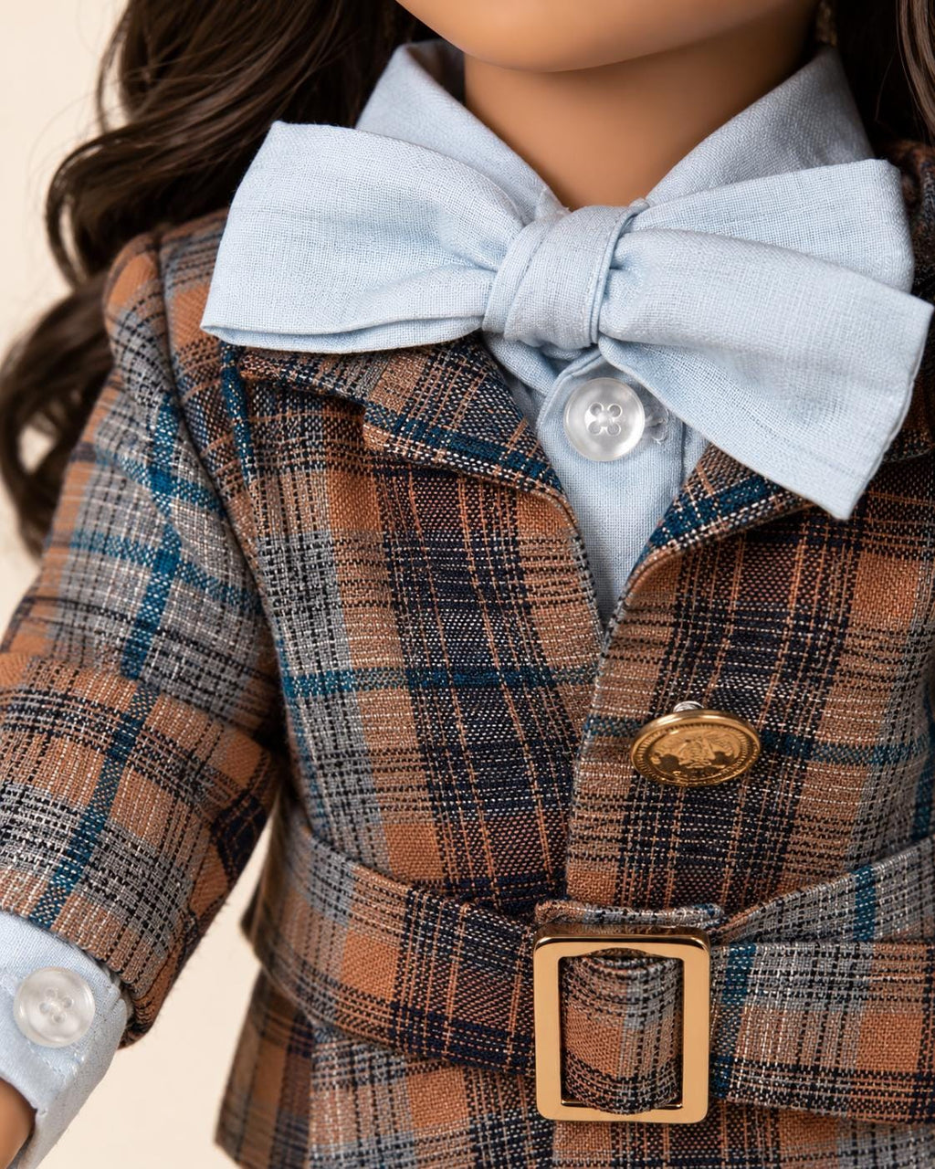 18 Inch Doll Outfit, Plaid Pantsuit with Blue Bow Tie – The Maple