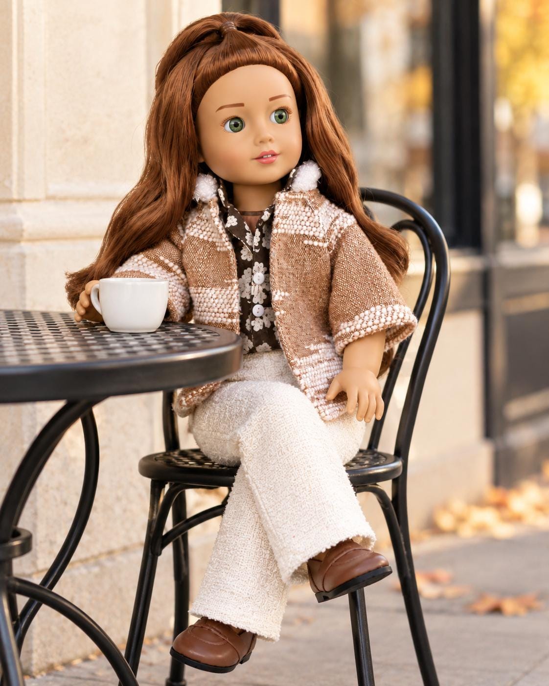 18 Inch Doll Outfit, Textured Knit Poncho Jacket and White Pants – The Juniper