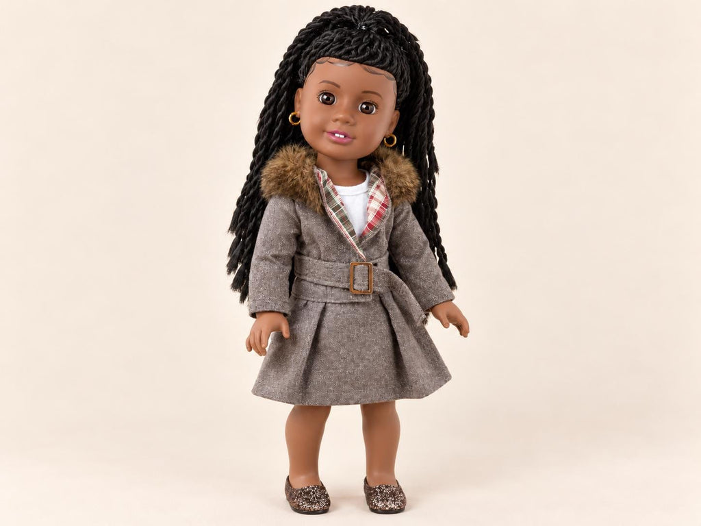 18 Inch Doll Outfit, Gray Tweed Trench Coat with Faux Fur Collar – The Gaia