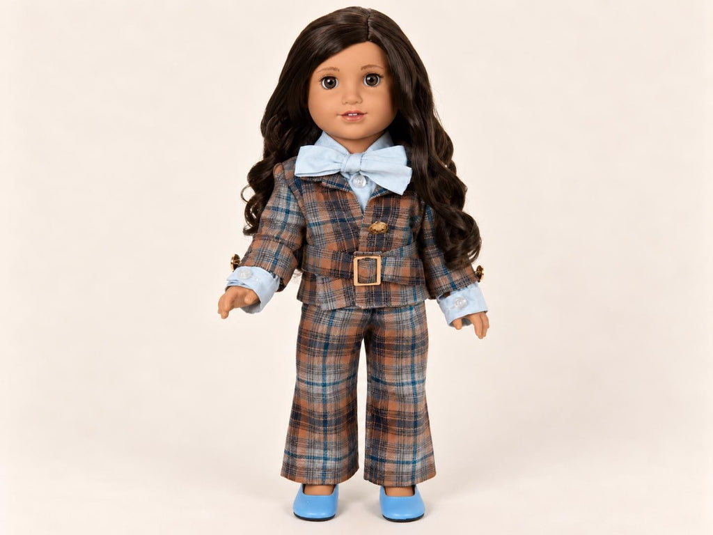 18 Inch Doll Outfit, Plaid Pantsuit with Blue Bow Tie – The Maple