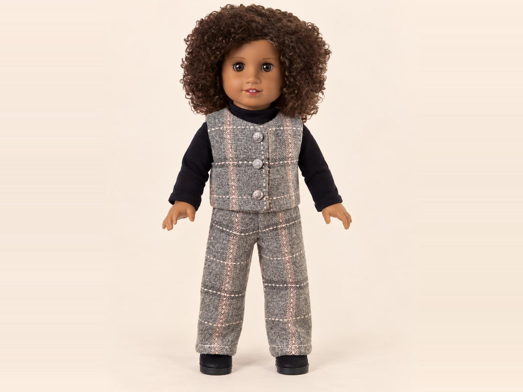 18 Inch Doll Outfit, Grey Plaid Tweed Vest and Trousers – The Brynn