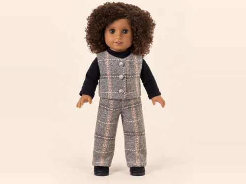 18 Inch Doll Outfit, Grey Plaid Tweed Vest and Trousers – The Brynn