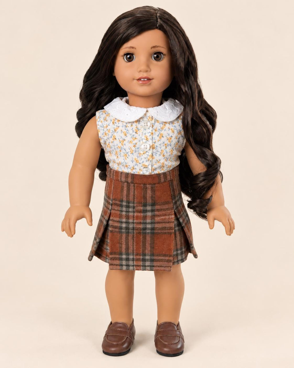 18 Inch Doll Outfit, Olive Velvet Coat and Plaid Skirt – The Rowan