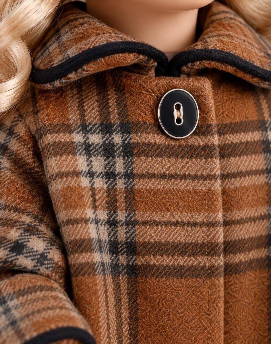 18 Inch Doll Outfit, Brown Plaid Coat and Matching Hat – The Blythe