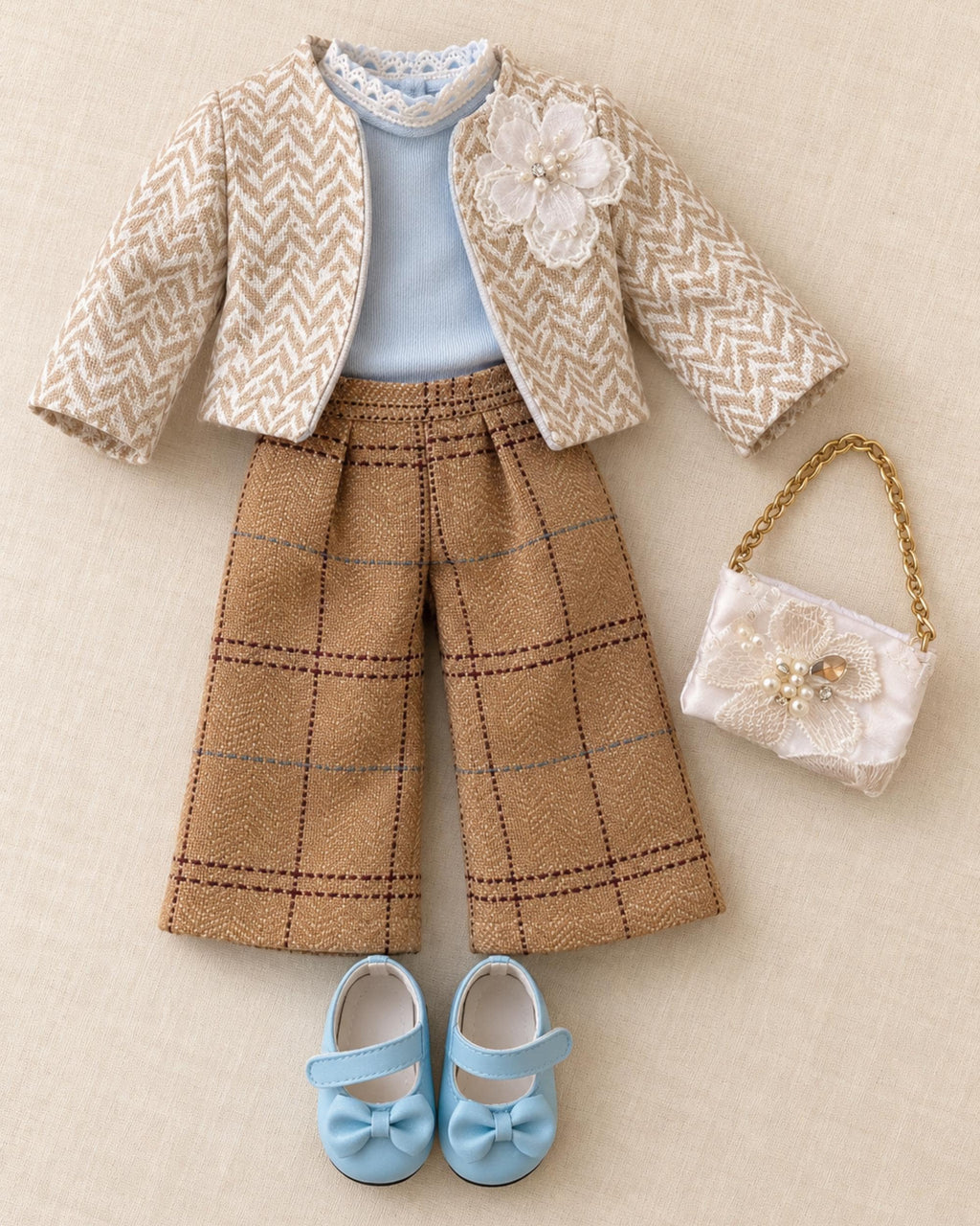 18 Inch Doll Outfit, Chevron Jacket and Plaid Wide-Leg Pants – The Verity