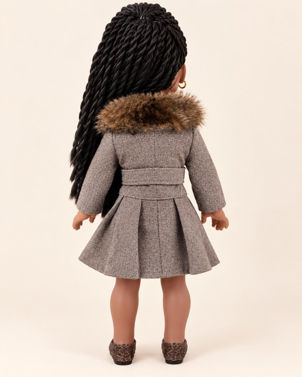 18 Inch Doll Outfit, Gray Tweed Trench Coat with Faux Fur Collar – The Gaia