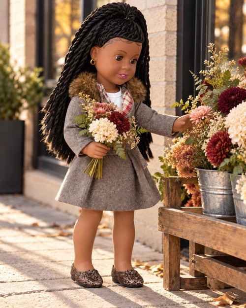 18 Inch Doll Outfit, Gray Tweed Trench Coat with Faux Fur Collar – The Gaia