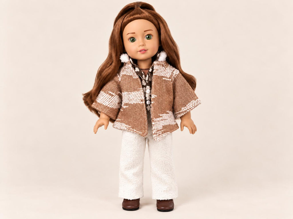 18 Inch Doll Outfit, Textured Knit Poncho Jacket and White Pants – The Juniper